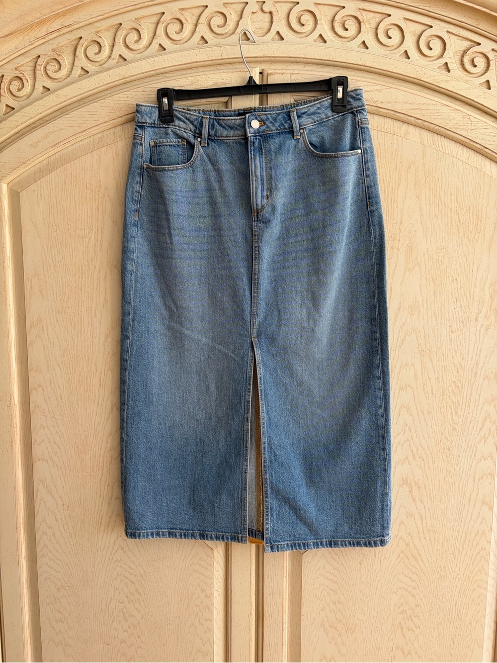 Ann Taylor Light Blue Denim Straight Leg Skirt with Front Slit